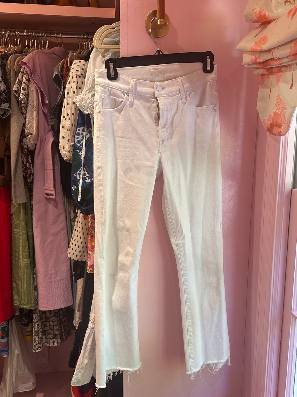 MOTHER White Insider Crop Step Fray Jeans